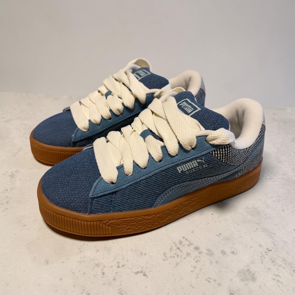 Puma Suede XL Blue Gum Sneakers Chunky Low Top Fat Laces Mens 6